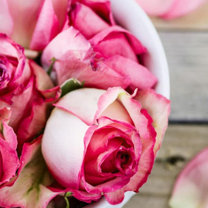 pink rose petals and candles